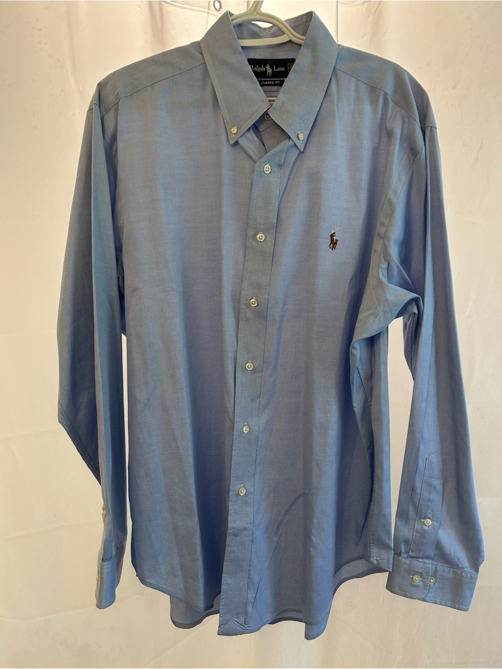 Polo Ralph Lauren Light Blue Oxford Shirt Classic Fit Mens XL Tan Pony Button Do